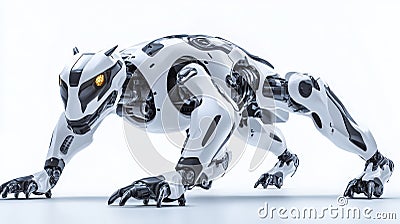 Realistic Robot Dog Walking on Smooth White Surface Capturing the Essence of Advanced Technology and Modern Robotics Stock Photo