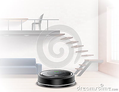 Realistic Robotic Vacuum Cleaner Interior Vector Illustration