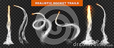 Realistic Rocket Trails Collection Vector Illustration