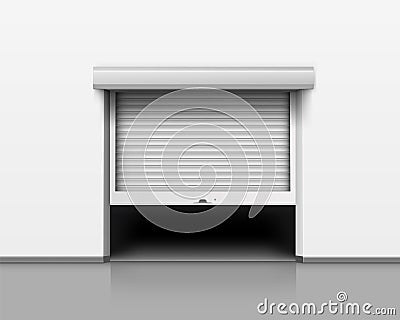 Realistic Roller shutter garage opened door. Warehouse roller door Vector Illustration