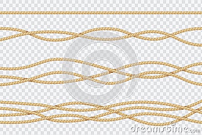 Realistic rope set. Nautical textured cords. Close up sailors strings vector 3d isolated collection Vector Illustration
