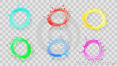 Realistic Round Splashes Of Fruit juice Or Paint Set Vector Illustration