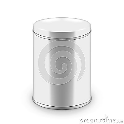 Realistic Round White Glossy Tin Can With Lid Vector Illustration