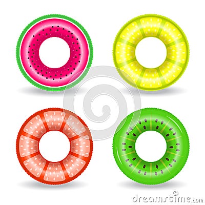 Realistic rubber swimming rings with exotic fruits design Vector Illustration