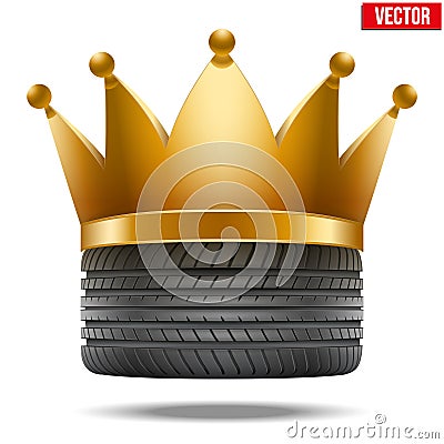 Realistic rubber tire with a golden crown Vector Illustration