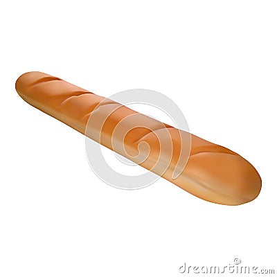 Realistic ruddy long french loaf. 3d vector illustration. Vector Illustration