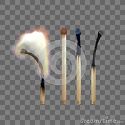 Realistic safety match. Set of 3d wooden matches. Vector illustration Vector Illustration