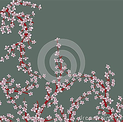 Realistic sakura japan cherry branch with blooming flowers. EPS 10 vector file included Vector Illustration