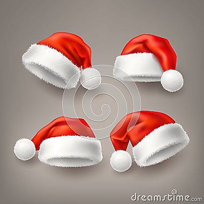 Vector realistic santa christmas holiday hat set Vector Illustration