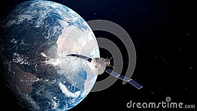 Realistic satellite on Earth orbit. 3D Illustration Stock Photo