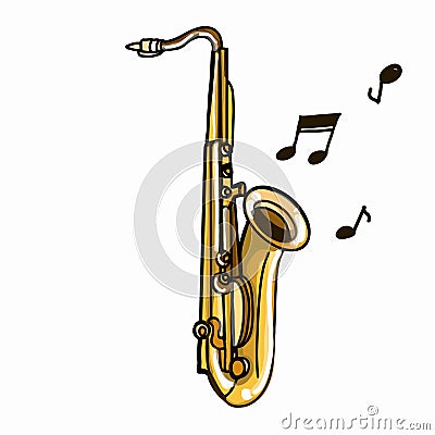 Realistic saxophone illustration drawing and nota and white background Cartoon Illustration