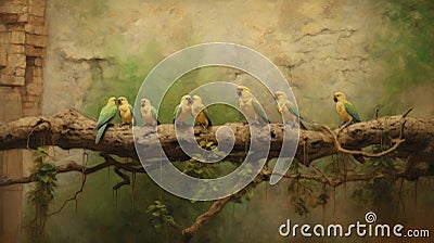 realistic scene of birds perched on tree branches, singing their melodious tunes Stock Photo