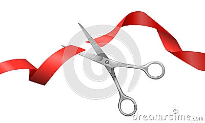 Realistic Scissors And Red Ribbon Vector Illustration