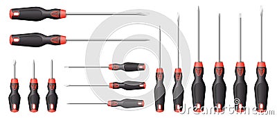 Realistic screwdrivers set isolated on white background. Hand tools for repair and construction Vector Illustration