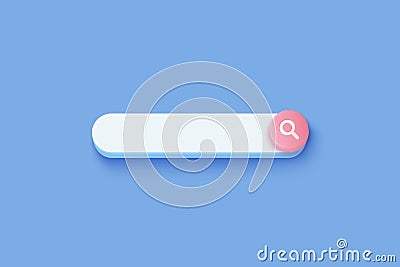 Realistic search bar on blue background. Search form template for website and UI design. Web search button concept Vector Illustration