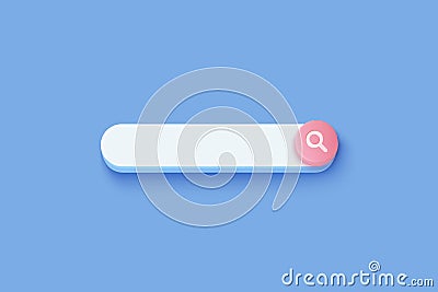 Realistic search bar on blue background. Search form template for website and UI design. Web search button concept Vector Illustration