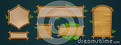 Realistic set of bamboo wood and paper signboards Vector Illustration
