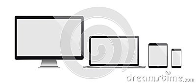 Realistic set of computer, laptop, tablet and smartphone. Realistic illustration Cartoon Illustration