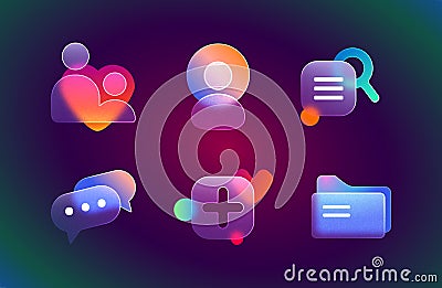 Realistic set of glassmorphism ui icons, design element with blur gradient Vector Illustration