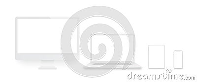 Realistic set of Monitor, laptop, tablet, smartphone white color - Stock Vector Stock Photo