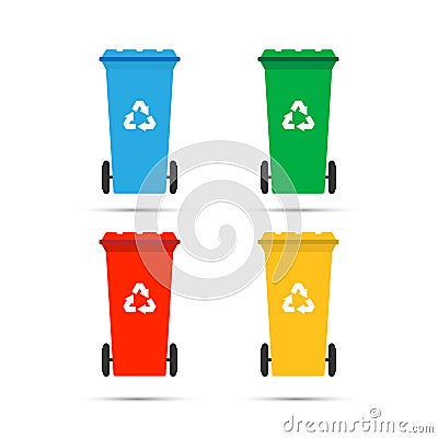 Realistic Set Recycle Bins for Trash and Garbage Isolated on White Background. Waste management concept. Vector Illustration