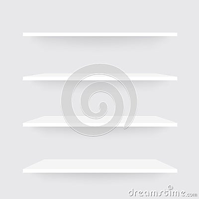 Realistic set shelves. White Shelf mockup with shadow - stock vector Stock Photo