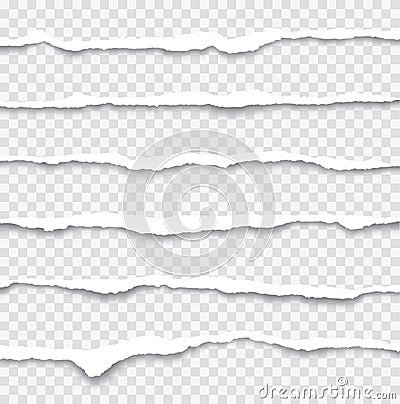 Realistic set torn paper edges with shadow on transparent background - stock vector Vector Illustration