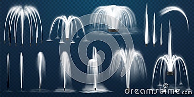 Realistic set of vector fountain jet, spray Vector Illustration