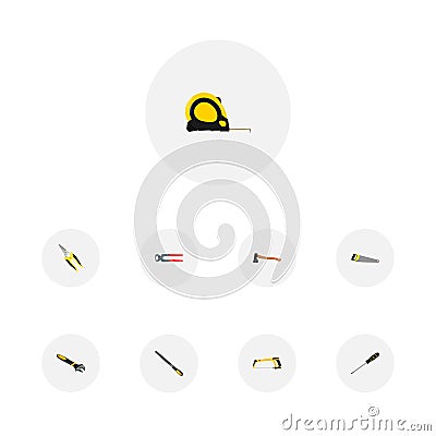Realistic Sharpener, Scissors, Length Roulette And Other Vector Elements. Set Of Tools Realistic Symbols Also Includes Vector Illustration