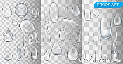 Realistic shining water drops and drips on transparent background vector Vector Illustration