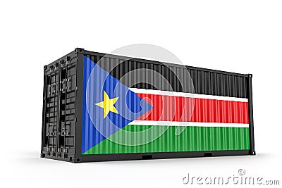 Realistic shipping container textured with Flag of South Sudan. Isolated. 3D Rendering Stock Photo