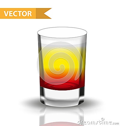 Realistic shots cocktails. 3d Shot with drinks for bars, restaurans collection. Glass cup liqueur. Isolated on white Vector Illustration