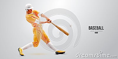 Realistic silhouette of a baseball player on white background. Baseball player batter hits the ball. Vector illustration Vector Illustration
