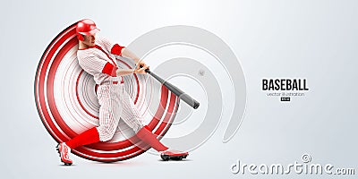 Realistic silhouette of a baseball player on white background. Baseball player batter hits the ball. Vector illustration Vector Illustration