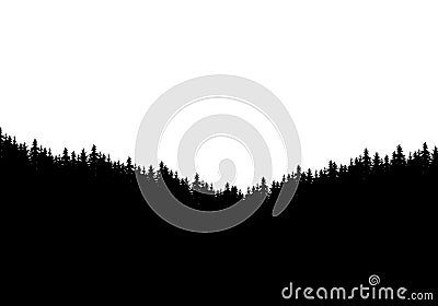 Realistic silhouette of forest and tree tops. Isolated on white background with space for text, vector Vector Illustration