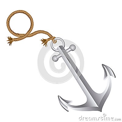 realistic silver silhouette anchor design with rope break Cartoon Illustration