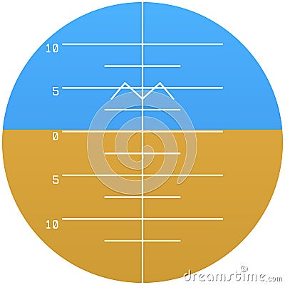 Realistic simple attitude indicator with divisions and numbers. Aviation aircraft instrument panel Vector Illustration