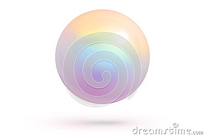 Realistic single shiny natural rainbow sea pearl with light effects isolated on white background. Spherical beautiful orb with Stock Photo