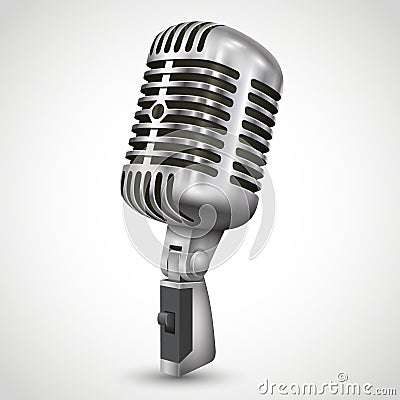 Realistic Single Silver Microphone Retro Design Vector Illustration