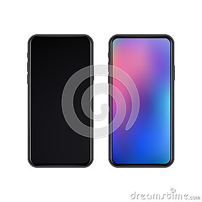 Realistic slim black smartphones isolated on white background Vector Illustration