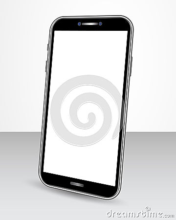 Realistic smartphone with blank screen isolated on glossy table in perspective view . Smart phone mock up design for banner Stock Photo