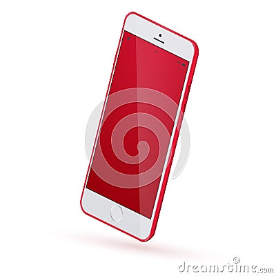 Realistic smartphone mock up. 3d Perspective view of high detailed smartphone. Vector red modern smartphone mockup. Vector Illustration