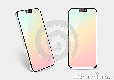 Realistic smartphone mockup. Front side and angle. Mockup template in pastel colors. Vector Illustration