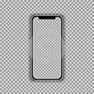 Realistic smartphone screen template isolated on transparent background. Front view mockup. Cartoon Illustration