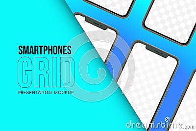 Realistic smartphones mockup grid design Vector Illustration