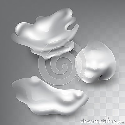 Realistic smears set of white cream, milk or foam Vector Illustration