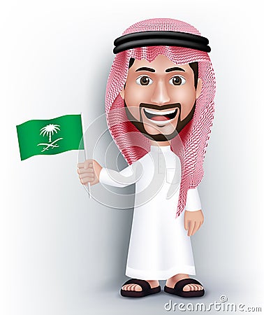 Realistic Smiling Handsome Saudi Arab Man Character Vector Illustration