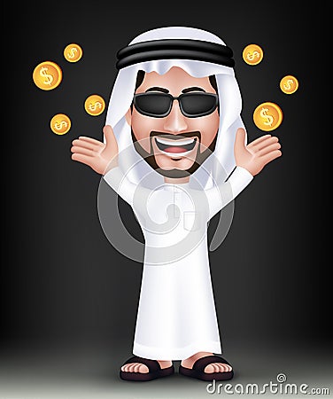 Realistic Smiling Handsome Saudi Arab Man Character Vector Illustration