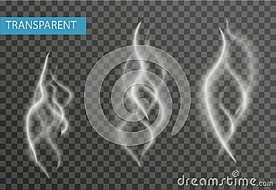 Realistic smoke set isolated on transparent background. Cigarette , vapor effect. Vector illustration. Vector Illustration