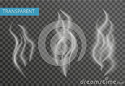 Realistic smoke set isolated on transparent background. Cigarette , vapor effect. Vector Illustration